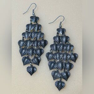 Layered Silver Tone Leaf Statement Earrings